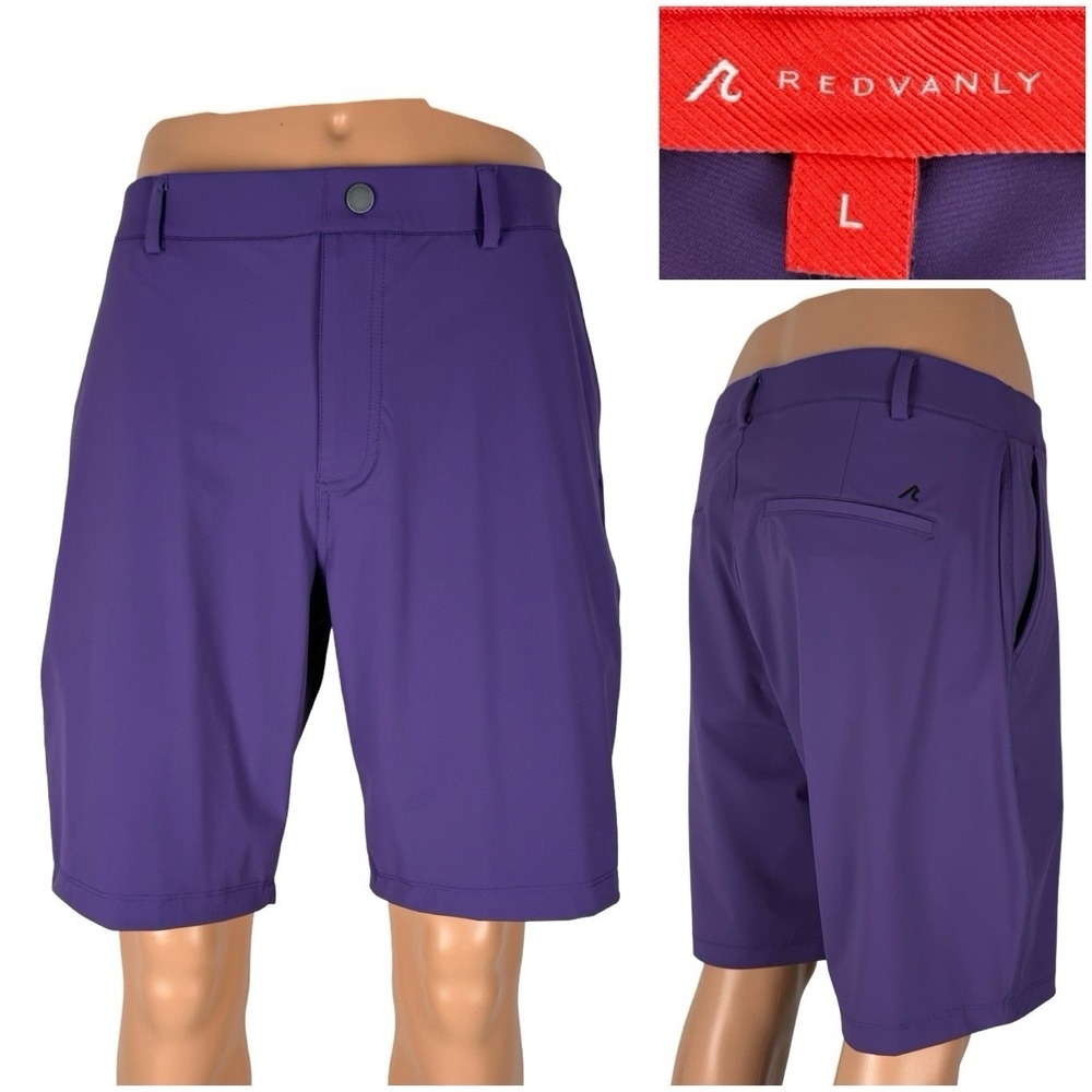 Redvanly Mens Large Shorts Hanover Pull On Golf Purple 9" Inseam Performance EUC